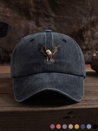1pc Adjustable Unisex Outdoor Casual Fashion Eagle Printed Washed Breathable Baseball Cap, Suitable For Spring/Summer Outings And Daily Wear