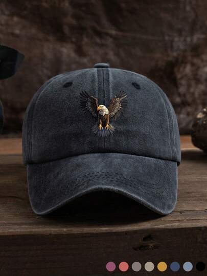 1 pieza Gorra de béisbol ajustable y unisex con estampado de águila, informal y de moda, lavada y transpirable, adecuada para salidas de primavera/verano y uso diario