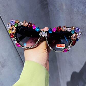 1 副女士个性化猫眼超大水晶眼镜，时尚夏季海滩度假、户外、旅行佩戴