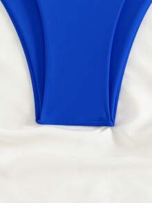 Sexy Solid Color Strapless Ties Backless High Waist Thong Bikini 2 Pieces Swimwear Set - Royal Blue - View 5