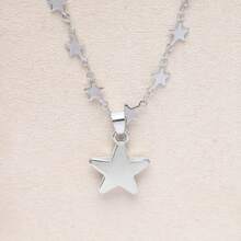 1 件女式不锈钢 3D 五角星项链，极简主义街头风格日常穿着设计，星形不锈钢链锁骨项链 - 銀色 - 查看 9
