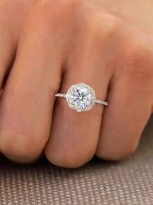 1 pièce Bague de mariage en diamant Moissanite à six griffes avancée de 1 ct design en forme de tournesol, en argent sterling 925, couleur D, convenant pour les fiançailles, épouses, petites amies, cadeaux d'anniversaire, cadeaux d'anniversaire de mariage, bijoux de mariée