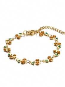 1pc Stainless Steel 18K Plated Cherry Oil Drip Bracelet, Multi-Color, Fashionable Ins Style Suitable For Party, Dating, Office Ladies - Cherry Bracelet - View 3