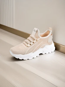 1 Pair Unisex Mesh Breathable Lace-Up Design Trainers, Suitable For Outdoor Sports For Teenagers, Summer