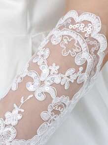 Customized Satin Lace Bridal Gloves; Personalized Image Customization; Personalized Opera Party White Lace Gloves; Enter The Marriage Hall With Your Pet; Wedding Bride Gloves; Any Image Content.
