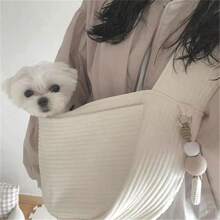 Mochila para mascotas, cómoda bolsa hecha a mano para perros, portador de gatitos para mascotas, viaje al aire libre, transpirable, bolso de hombro tipo bandolera, suministros - Blanco - Ver 6