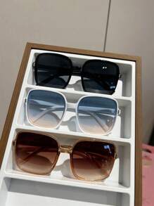 3pcs Solid Retro Square Glasses, Fashion Everyday Wear