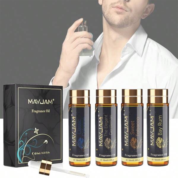 1 pieza Aceite de fragancia de 10ml/0.33 fl.Oz para hombres "The Elegant Gentleman" - Aceite de perfume de colonia clásica con aroma a tabaco dulce y aceites esenciales con aroma a fruta para difusor y humidificador