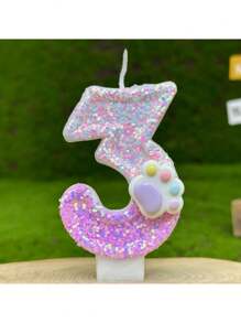 1 pieza Vela de cumpleaños con diseño de pata de gato rosa del 0 al 9, vela digital degradado rosa-morado con brillo, adecuada para decoración de pastel de fiesta de cumpleaños, decoración de pastel con tema de mascota linda, decoración de pastel hecha a mano - Pata de gato rosa - Ver 11