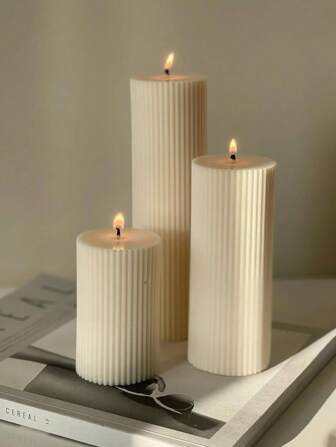 几何波浪图案柱状蜡烛硅胶模具 - 长条纹圆柱 - 非常适合家居装饰、壁炉、客厅、办公室 | 香薰蜡烛制作套件 | 送给朋友和女性的理想礼物 | 现代抽象艺术树脂工艺模具