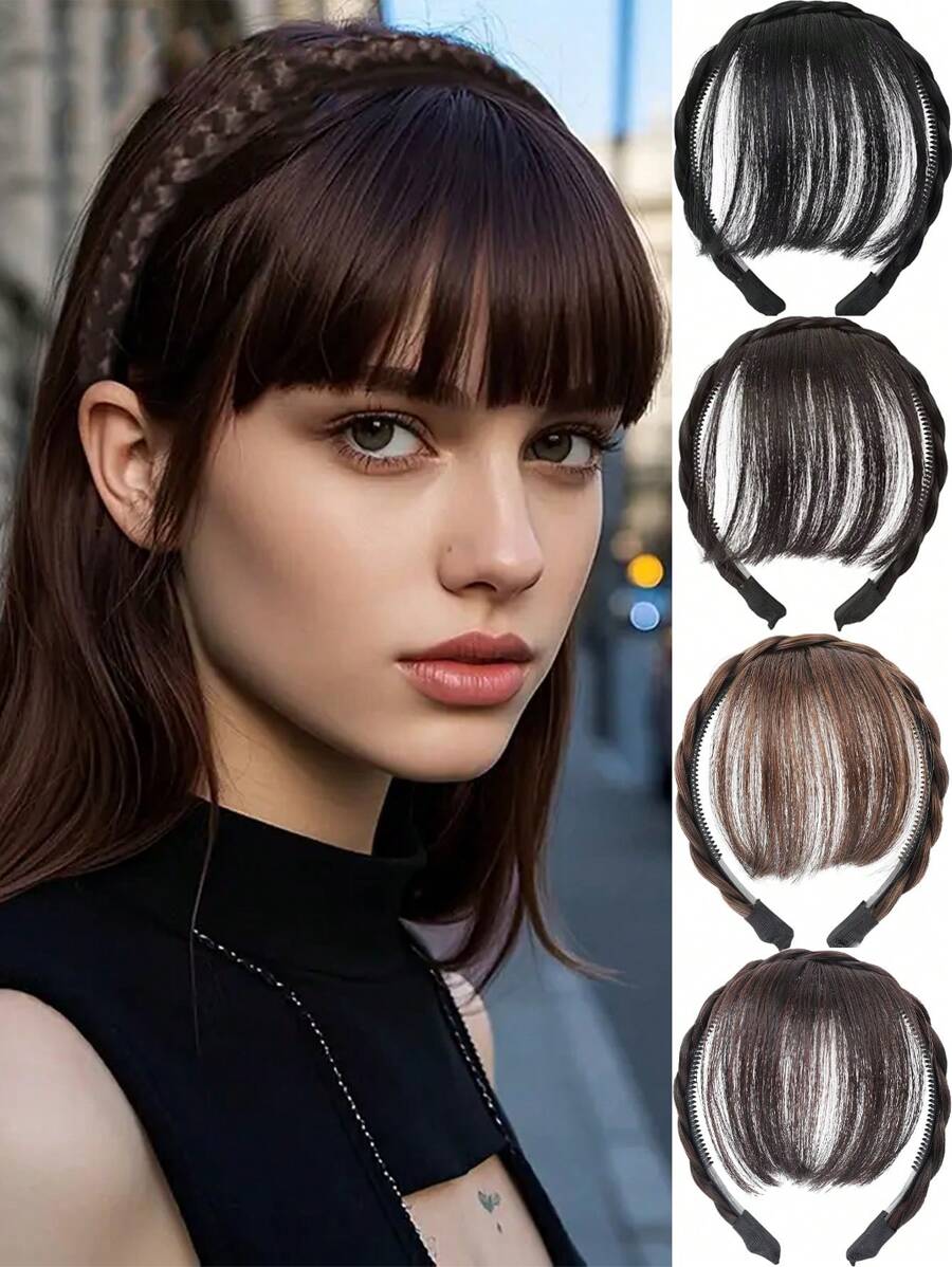 Chic Twisted Braided Hair Bands With Straight Synthetic Bangs, Women's ...