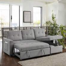 MH 78.5" Reversible Sectional Couch With Sleeper Sofa Bed, Ideal For Small Space Living Rooms. Features Storage Chaise & Side Storage Bag, Perfect For Compact Apartments, Studios. Comfortable, Space - Saving, And Functional For Modern Living!