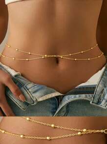 可调节珠子分层腰链身体首饰，适合女性日常佩戴，性感时尚腰链 - 彩色 - 查看 3