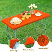 1pc Rectangle Half-Covered Tablecloth, Polyester Washable Wrinkle-Resistant Fitted Table Cover, Suitable For Indoor/Outdoor, Holiday Party, Dining, Banquet - Multicolor - View 27