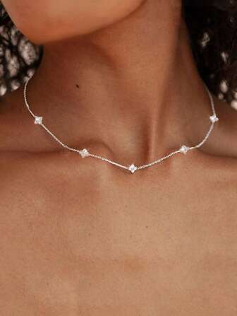 1 件时尚幸运四叶草项链，优雅长流苏颈链女士项链