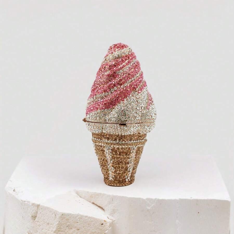 Cute Ice Cream Rhinestone Clutch Diamond Crystal Purse Evening Bags