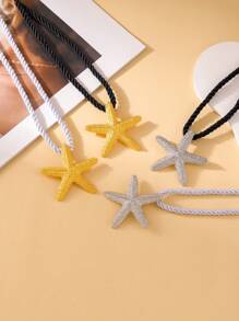 1pc Stylish Exaggerated Beach Resort Starfish Detail Necklace, Color Rope Pendant Necklace, Fashion Accessory For Women, Suitable For Beach, Party, And Daily Wear