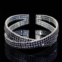 1 pieza Brazalete elegante y lujoso tipo cruzado abierto decorado con piedras de circonita sintética, joyería única de estilo francés para mujer