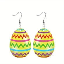 A Pair Of Colorful Striped Star Easter Egg Acrylic Earrings, Unique Earrings, Creative And Fashionable Earrings, Easter Earrings, Holiday Gifts, 2D Flat Earrings