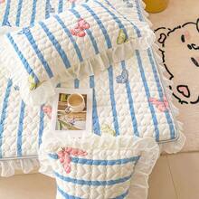 Zestaw 2 poszewek na poduszki z kwiatowym wzorem, pikowana, wyściełana poszewka na poduszkę z falbaniastymi krawędziami, nadająca się do prania w pralce do użytku w domu i akademiku, całoroczna