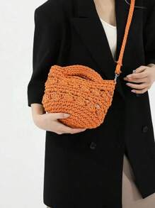 Bolsa de Ombro Fashion Trançada com Corda, 1 Bolsa Oca Laranja, Bolsa de Praia para Férias de Verão, Pode ser Usada a Tiracolo ou na Mão, Adequada para Praias e Viagens de Férias