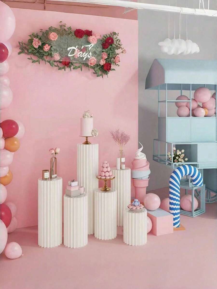 1/3/4pcs Set Cardboard Pedestal Stand, Folding Pillar Stand, Wedding Props, Floor Display Column Stand, DIY Pedestal Box With Round Top Plate Folding Paper Cylinder Column Pedestal Wedding Birthday Cake Flower Stand Rack Outdoor Decor - Multicolor - View 1