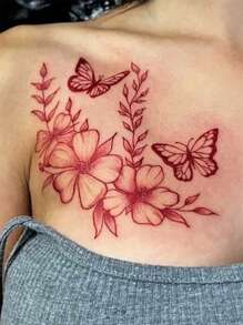 1 Hình xăm tạm thời có thể giặt được, mực đỏ rực rỡ, thiết kế tối giản, thích hợp sử dụng hàng ngày - Đỏ - Xem 3