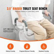 Raised Toilet Seat, 3.5"-5" Height Raised, 300/350 Lbs Weight Capacity, 19.1" - 25.2" Adjustable Width, For Standard Round Toilet, Aluminum Handrail, With EVA Armrest Padding, For Elderly, Handicap, Patient, Pregnant, Medical Bathroom Decor Summer