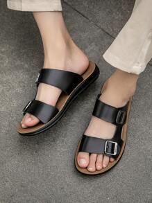 Men's Classic Casual Sandals With Fashionable Beach & Vacation Style, Flat Slippers Suitable For Indoor/Outdoor Wear - Black - View 3