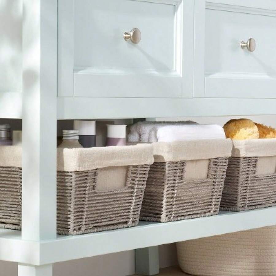 2025 New Grey Woven Twisted Paper Rope Media Storage Basket, Size 16x9x6 Inches, Creative Home Storage Solution - 深灰色 - 查看 1