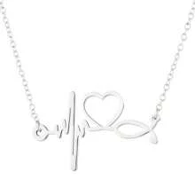 1pc Stainless Steel Stethoscope Pendant Necklace For Doctors And Nurses, Electrocardiogram Heart Design Collarbone Chain For Daily Wear Valentines