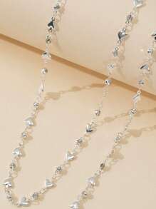 1pc Solid Gold/Silver Heart Shaped Long Necklace, Y-Shaped Necklace, Choker Necklace Suitable For Vacation - Silver - View 3