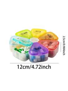 1pc Weekly 7-Compartment Petal Pill Box Sub-Packaging Box, 7-Day Flower-Shaped Sub-Compartment Capsule Pill Box Portable Carry-On 7-Compartment Small Pill Box Medicine Sub-Packaging Box, Portable Button 7-Day Pill Storage Box Iridescent Color Portable Pill Box Sorting Storage Box Plastic Box 7-Compartment Petal Box, Large-Capacity Fish Oil/Pill Storage - Multicolor - View 6