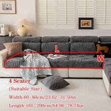 1pc Plush Fabric Anti-Slip Sofa Cushion Cover, Versatile For All Seasons, Soft & Skin-Friendly, Pet Resistant, Elastic Fit For L-Shape Combo Sofa And 1/2/3/4 Seater Sofa (Sold Individually), Modern & Simple Design - Dark Grey - View 14