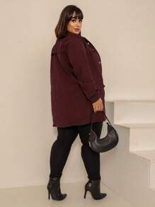 PLUS SIZE OVERCOAT JACKET CINCHED PARKA WINTER COAT BENGALINE - 酒紅色 - 查看 2