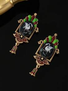 1 条城堡项链和 1 对城堡耳环，印在古董镀金铜合金上，适合日常佩戴，送给朋友、节日、派对和特殊场合的礼物，复古欧式风格