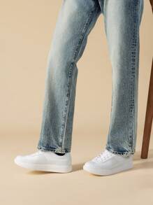 Men's Classic Textured Lace-Up Fashion Sneakers With Cushioned Support  Business Casual White Shoes - 白色 - 查看 3