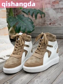 qishangda Fall/Winter Women's Platform Wedge Sneakers, Casual Sports Shoes With 8cm Hidden Heel, Thick Sole Athletic Shoes, Running Shoes - Khaki - View 5