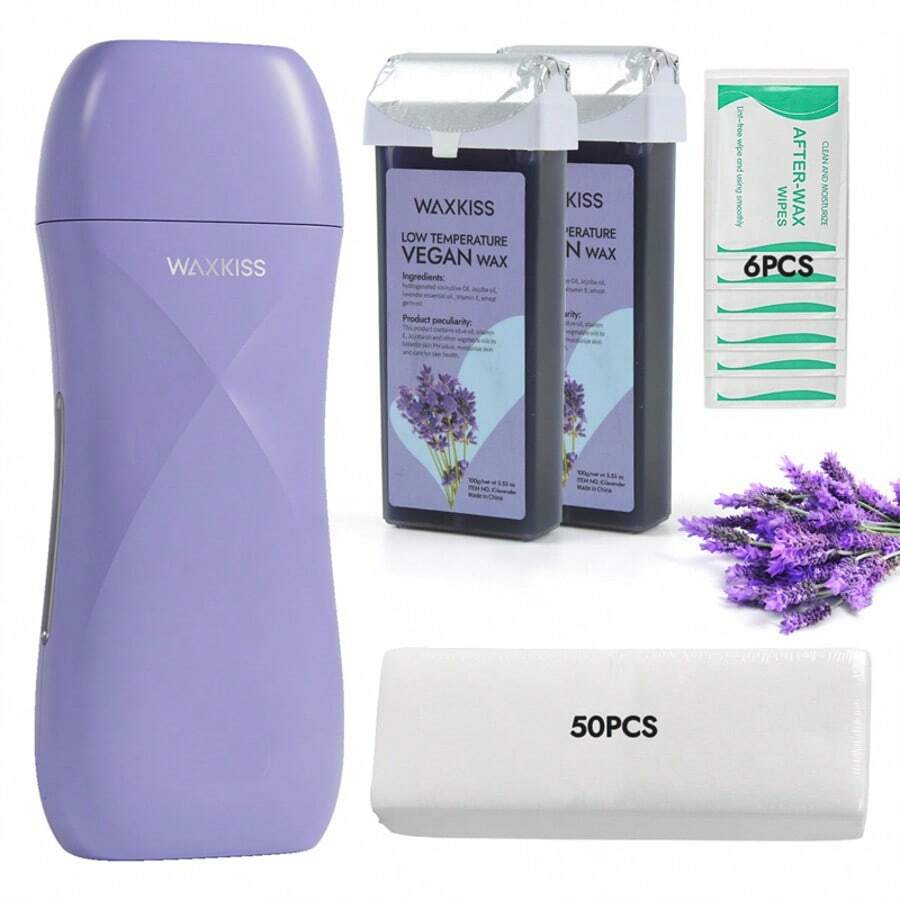 WAXKISS Roll-On Wax Kit For Painless Hair Removal, Includes 2 Lavender Wax Cartridges, Roller Wax Kit For Women And Men, Easy At-Home Use For Large Areas, Leaves Skin Smooth And Hair-Free - 美規A型插(110-127V) - 查看 1