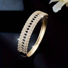 1pc Women Minimalist Ins Style Cubic Zirconia Inlaid Bangle, Unique Design Versatile Daily Accessory - Bracelet - View 6