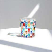 1pc 270ml/9oz Multifunction Glass Coffee Cup With Painted Lighting Effect Design, Suitable For Camping, Tea Cup, Decoration, Aroma Diffuser
