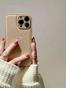 1pc Personalized Phone Case, Compatible With IPhone 16, 15, 14, 13, 12 And 11 Pro Max, Featuring Luxury 3D Silver Hot Pressing Craft And Faux Leather Shock-Absorbing Design, An Ideal Gift Choice