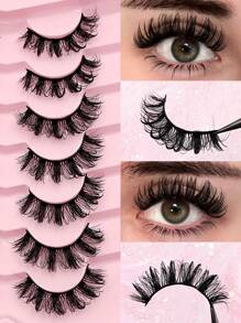 Asiteo 7 Pairs Moisturizing Eyelashes, Cartoon Style, Faux Mink, Curled And Charming, Y2K Style, 3D Fluffy And Dense, Dramatic Wet Makeup Effect, Eyelash Extensions - 尖尾漫畫款 - 查看 2