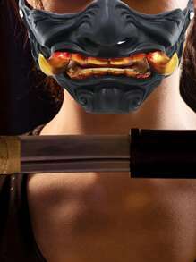 1 件面具魔鬼武士歌舞伎般若魔鬼半脸面具角色扮演魔鬼般若面罩般若鬼半脸罩胖鬼脸獠牙面具 - 彩色 - 查看 11