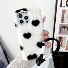 1 pieza Brazalete con soporte para teléfono móvil en forma de corazón blanco y negro, funda protectora de invierno compatible con iPhone/OPPO