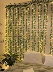1pc Artificial Ivy Vines With Led String Lights, Green Leaf Garland Hanging Lights, For Wall, Party, Wedding, Room, Kitchen, Indoor & Outdoor Decorations (2m/5m/10m) - Green - View 2