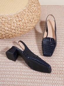 2025 New French Strap Chunky High Heel Closed Toe Sandals, Women Summer/Autumn Square Toe Backless Mid-Heel Shoes - Royal Blue - View 3