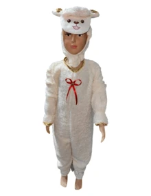 Disfraz Borrego Niño Festival Primavera Carnaval Infantil Cosplay Escuela - Blanco - Ver 1