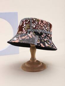 1pc Fashionable Floral Patchwork Contrast Color Elegant Versatile Sun Hat, Reversible Bucket Hat Design, Suitable For Outdoor Travel Men And Women
