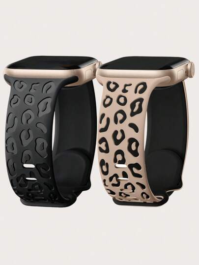 2 Packs Two-Tone Leopard Engraved Band Compatible With Apple Watch Band 49mm 46mm 45mm 44mm 42mm 41mm 40mm 38mm, Waterproof Cheetah Sport Silicone Wristbands Replacement Strap Compatible With IWatch Series 11 10 9 8 7 6 5 4 3 2 1 SE For Women